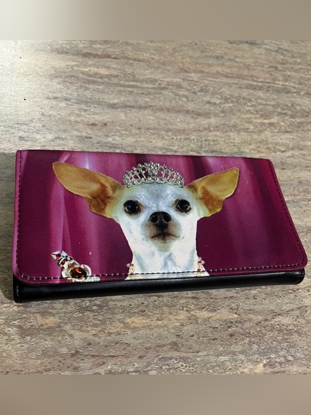 Chihuahua Dog Princess Tiara Trifold Wallet with Bling